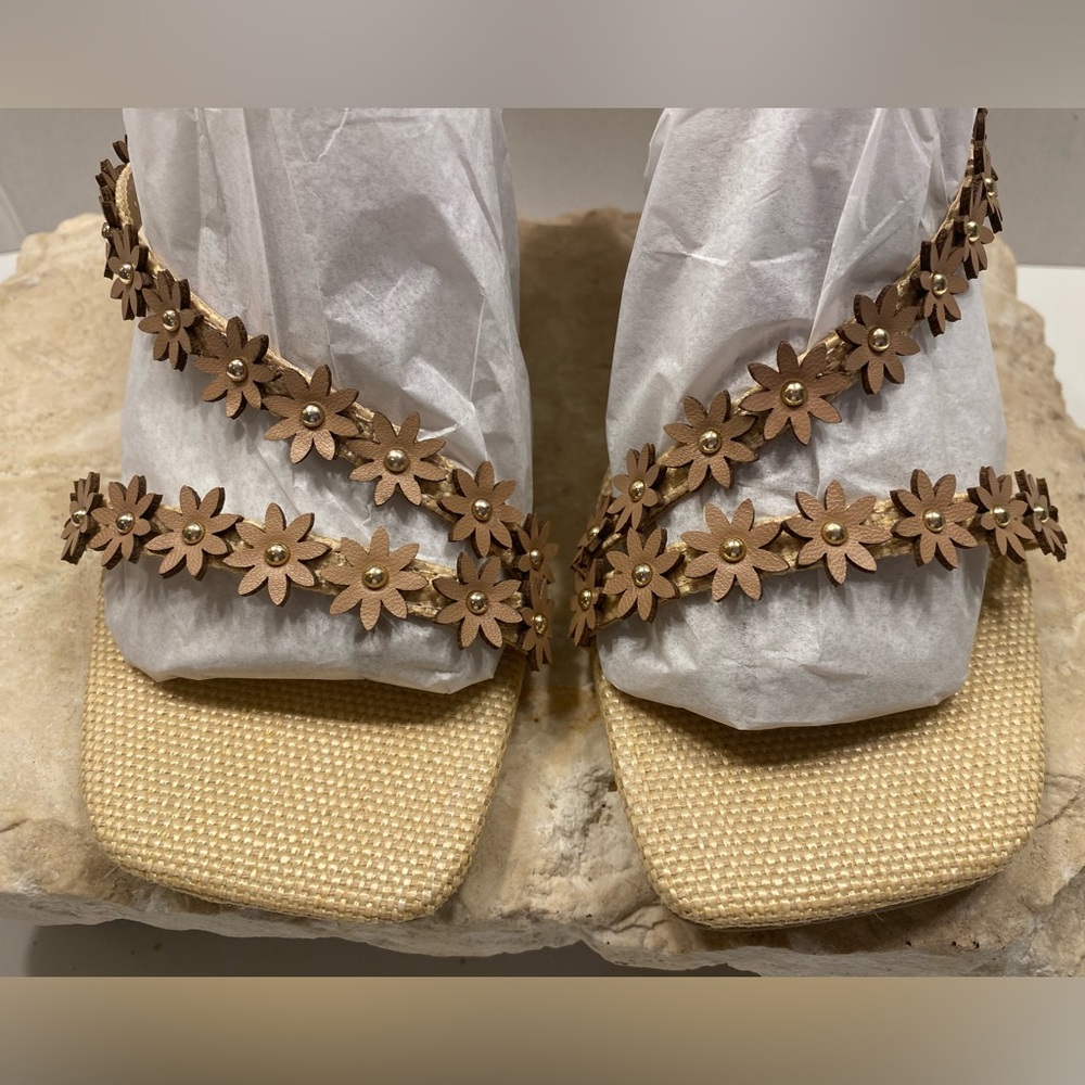 Sz 10 NIB A New Day Mirabel Linen Cream Block High Heel Strappy Sandals - Picture 3 of 14